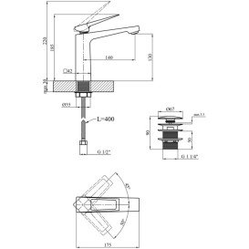 Смеситель для раковины Kroner KRP Ersel-SCH0110BV с донным клапаном черный CV035473