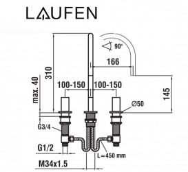 Змішувач для раковини Laufen Kartell на 3 отвори хром H3123330042201