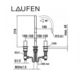 Змішувач для раковини Laufen Kartell на 3 отвори хром H3123330042231