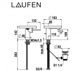 Смеситель для раковины Laufen Kartell с донным клапаном хром H3113310041111