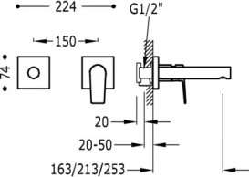 Смеситель для раковины настенный скрытый Tres Projecr-Tres черный матовый 21120281NM