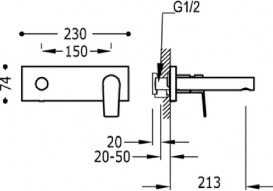 Змішувач для раковини настінний прихований Tres Project-Tres хром 21120202