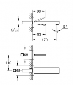 Змішувач для раковини з джойстиком настінний Grohe колекція Eurocube Joy хром 19997000