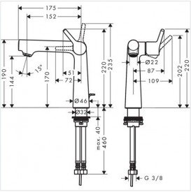 Змішувач для раковини одноважільний Hansgrohe колекція Talis S хром 72113000