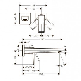 Смеситель для раковины однорычажный настенный скрытый Hansgrohe коллекция Metropol хром 74526000
