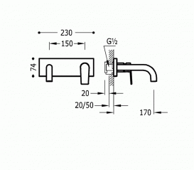 Змішувач для раковини одноважеля настінний Tres Project-Tres хром 21120001