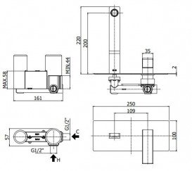 Смеситель для раковины однорычажный настенный Paffoni Effe хром EF 101 CR