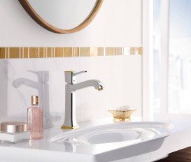 Смеситель для раковины однорычажный с донным клапаном Hansgrohe коллекция Metropol Classic хром/золото 31302090