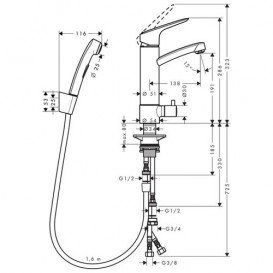 Змішувач для раковини одноважеля з гігієнічним душем Hansgrohe колекція Talis S хром 31515000