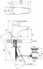 Змішувач для раковини Ravak Neo NO 011.00 змішувач з донним клапаном X070016
