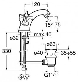Смеситель для раковины Roca Florentina двухвентильный латунь хром A5072118A0
