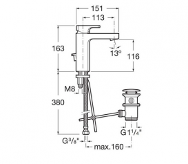 Змішувач для раковини Roca L90 змішувач з донним клапаном хром A5A3001C00