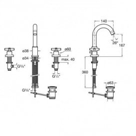 Смеситель для раковины Roca Loft двухвентильный на 3 отверстия хром A5A4443C00