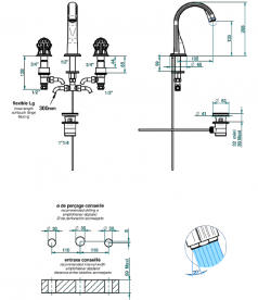 Смеситель для раковины THG Najem двухвентильный золото G17 H44 00151