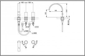 Смеситель для раковины TOTO Contemporary врезной на 3 отверстия двухвентильный хром DL225-1