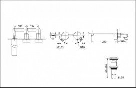 Смеситель для раковины TOTO настенный на 3 отверстия хром DLB203