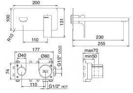 Змішувач для раковини Treemme Hask вбудовується настінний хром 6AA6CC03