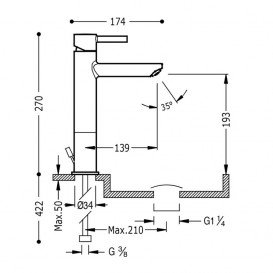 Змішувач для раковини Tres Alplus високий одноважільний хром 20321701