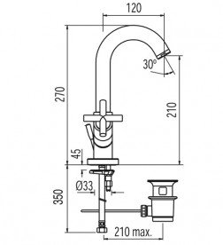 Змішувач для раковини Tres Bimax-Tres двухвентильний з донним клапаном хром 168103