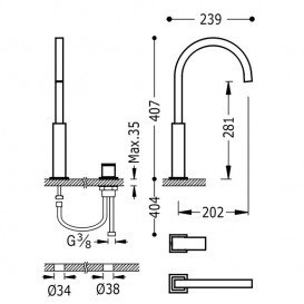 Змішувач для раковини Tres Cuadro colors консольний одноважільний золото 00610504OR