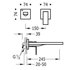 Змішувач для раковини Tres Cuadro Tres настінний одноважільний хром 00620011
