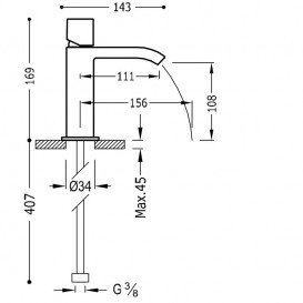 Змішувач для раковини Tres Cuadro Tres одноважільний з каскадним виливом хром 00611002