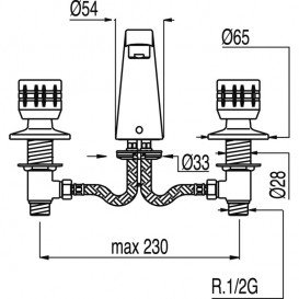 Змішувач для раковини Tres Ese - 23 двохвентильний монтаж на 3 отвори хром 123105