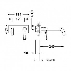 Смеситель для раковины Tres Fuji однорычажный настенный сталь 28130004AC