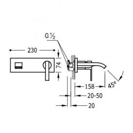 Змішувач для раковини Tres Lex-tres одноважільний настінний з каскадним виливом хром 08126010