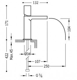 Змішувач для раковини Tres Loft-Tres з відкритим каскадним виливом хром 20011002