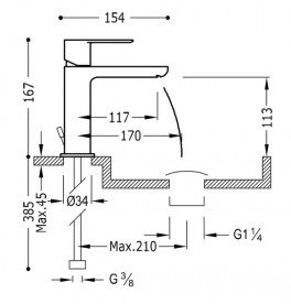 Смеситель для раковины Tres Loft-Tres с донным клапаном хром 20010101D