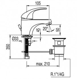 Змішувач для раковини Tres Monotres 2000 с донним клапаном хром 177103