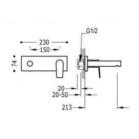 Смеситель для раковины Tres Project colors настенный излив 213 мм золото матовый 21120202OM