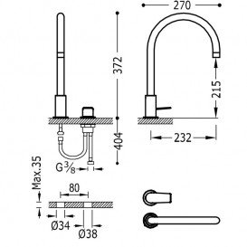 Смеситель для раковины Tres Project-Tres однорычажный с поворотным изливом золото матовый 21110501OM
