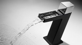 Змішувач для раковини Tres Slim-Tres з відкритим каскадним виливом чорний/хром 20211002NE