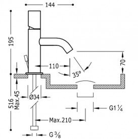 Смеситель для раковины Tres Study-Tres с донным клапаном хром 26190301D