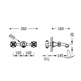 Смеситель для раковины Tres Tres-Сlasic двухвентильный сталь 24215102AC
