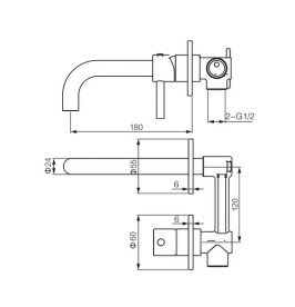 Смеситель для раковины VBI Milano Long скрытого монтажа однорычажный черный VBI-050103BL