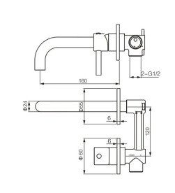 Смеситель для раковины VBI Milano скрытого монтажа однорычажный золото VBI-050102GL