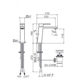 Смеситель для раковины Vema Lys с донным клапаном хром V25010B0010