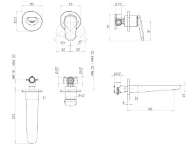 Змішувач для раковини Villeroy & Boch Antao настінний на 2 отвори хром TVW11100200061