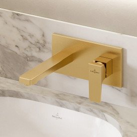 Змішувач для раковини Villeroy & Boch Architectura Square настінний одноважільний матове золото TVW12500300076