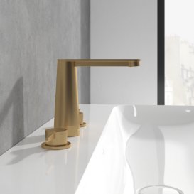 Смеситель для раковины Villeroy & Boch Conum на 3 отверстия матовое золото TVW12700100176