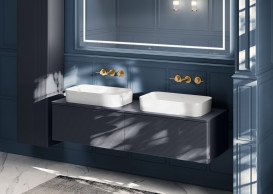 Смеситель для раковины Villeroy & Boch Conum настенный на 3 отверстия матовое золото TVW12700200076