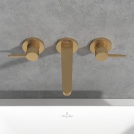 Смеситель для раковины Villeroy & Boch Conum настенный на 3 отверстия матовое золото TVW12700200076