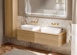 Смеситель для раковины Villeroy & Boch Conum настенный на 3 отверстия матовое золото TVW12700200076