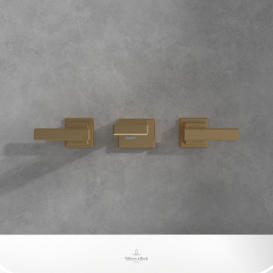 Смеситель для раковины Villeroy & Boch Mettlach настенный на 3 отверстия матовое золото TVW12600400076