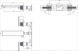 Смеситель для раковины Villeroy & Boch Mettlach настенный на 3 отверстия матовое золото TVW12600400076