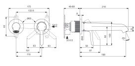 Змішувач для раковини Villeroy & Boch Skyla настінний на 2 отвори матовий чорний TVW116001000K5