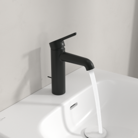 Змішувач для раковини Villeroy & Boch Skyla із донним клапаном матовий чорний TVW116005000K5